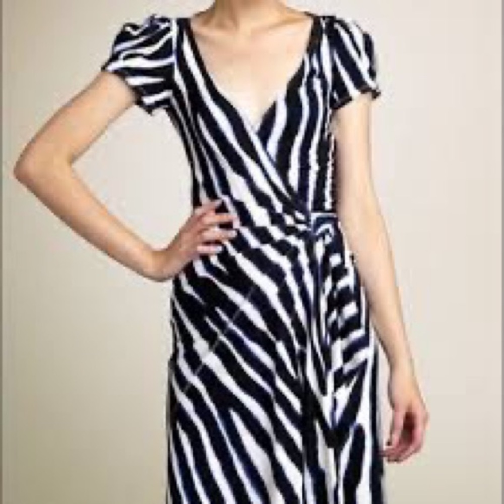 DVF Diane von Furstenberg Antonio Zebra Wrap Dress Black White Blue Women’s 6